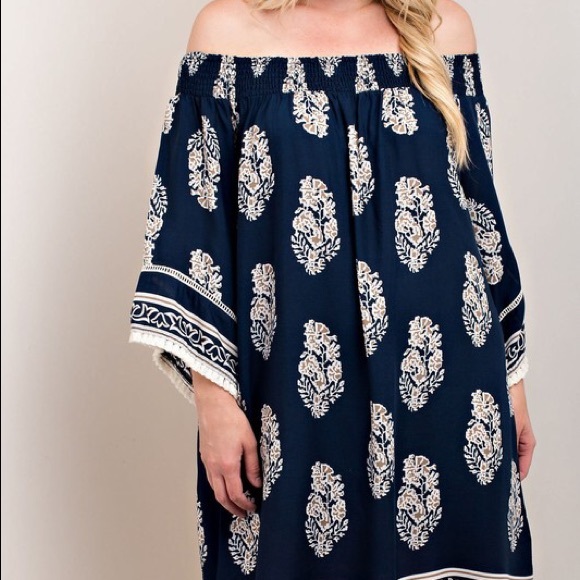 Plus Size On Off Shoulder Printed Summer Dress BRAND NEW - Picture 8 of 8